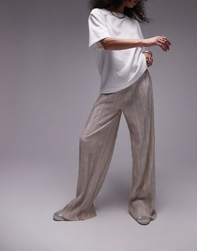 Pantalon ample en tissu plissé effet froissé - Taupe - Topshop - Modalova