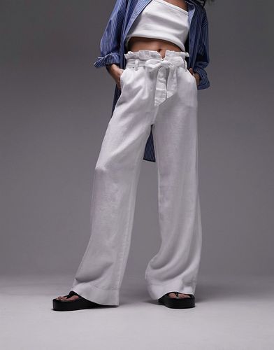 Pantalon ample en lin à taille haute froncée - Topshop - Modalova