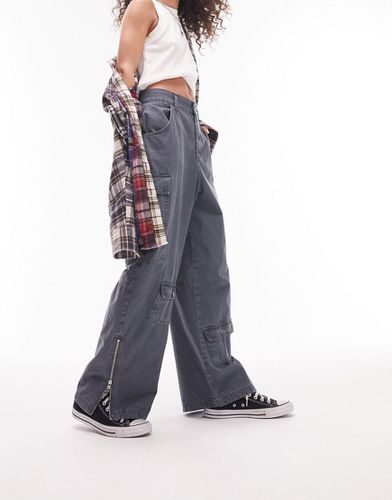 Pantalon cargo taille haute avec poches - délavé - Topshop - Modalova