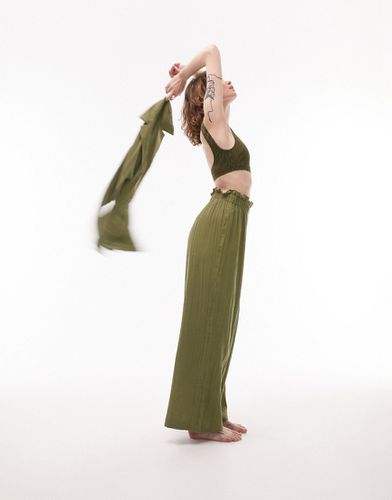 Pantalon de plage d'ensemble en tissu texturé - Olive - Topshop - Modalova