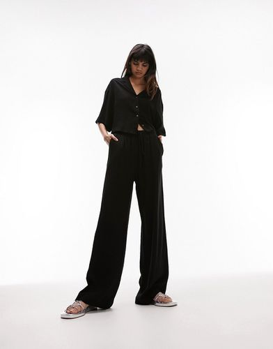 Pantalon d'ensemble décontracté aspect lin à coupe ample - Noir - Topshop - Modalova