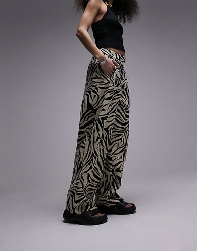 Pantalon d'ensemble souple taille haute en lin mélangé avec imprimé zébrures - Topshop - Modalova