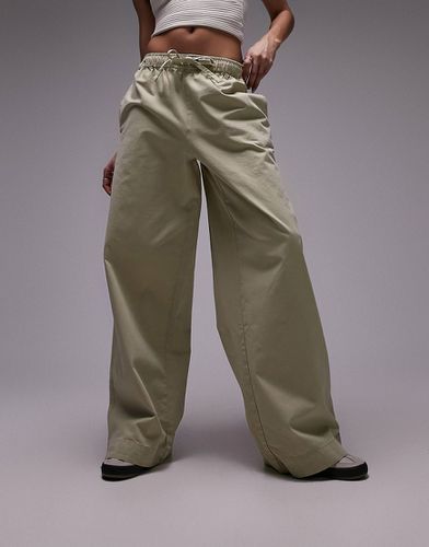 Pantalon droit casual avec cordon à la taille - Taupe - Topshop - Modalova