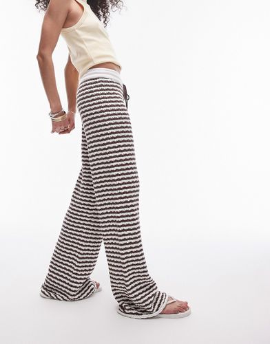 Pantalon en maille rayée - Marron/blanc - Topshop - Modalova