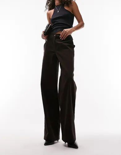 Pantalon large en velours côtelé - Chocolat - Topshop - Modalova