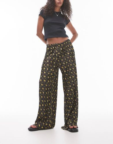 Pantalon large plissé à petites fleurs - Topshop - Modalova