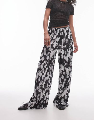 Pantalon large plissé effet froissé avec imprimé fleurs flouté - Noir et blanc - Topshop - Modalova