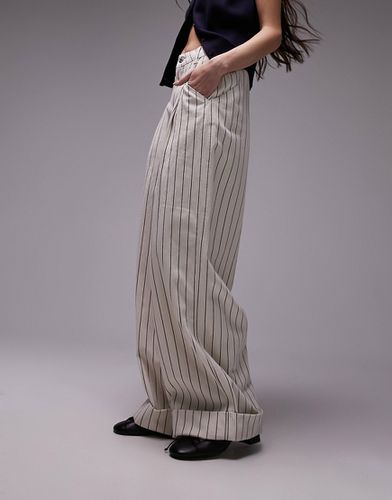 Pantalon large rayé avec ourlets à revers - Écru - Topshop - Modalova