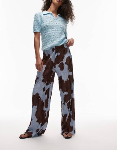 Pantalon pliss  imprim vache - Bleu - Topshop - Modalova