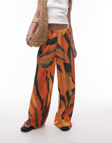 Pantalon plissé effet froissé à imprimé papaya abstrait - Topshop - Modalova