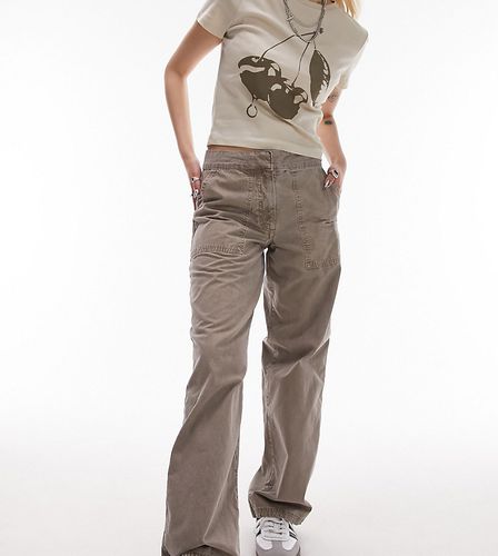 Pantalon droit à taille basse - Taupe délavé - Topshop Petite - Modalova