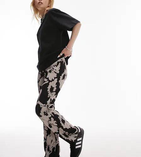 Pantalon plissé droit à imprimé fleuri - Noir et blanc - Topshop Petite - Modalova