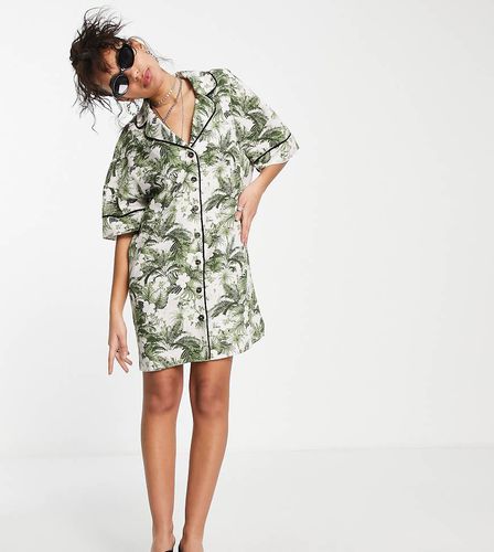 Robe chemise courte à motif fleurs hibiscus nostalgique en viscose mélangée - MGREEN - Topshop Petite - Modalova