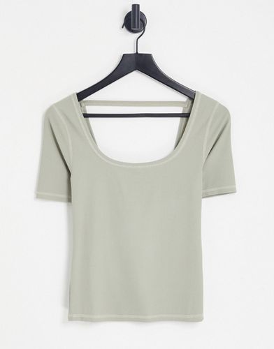 Premium - T-shirt basique à encolure dégagée contrastante - Sauge - Topshop - Modalova