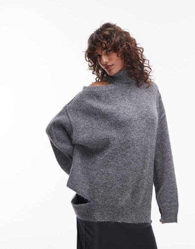 Pull oversize asymétrique en maille à découpe et col cheminée - Topshop - Modalova