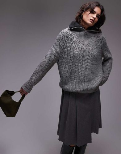 Pull en maille à col zippé - Gris - Topshop - Modalova