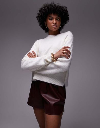 Pull ras de cou en maille avec manches raglan et coutures apparentes - Ivoire - Topshop - Modalova