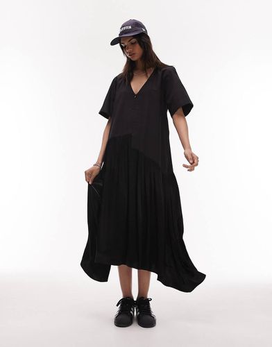 Robe mi-longue à enfiler zippée sur le devant en popeline satinée - Topshop - Modalova