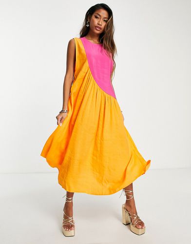 Robe mi-longue color block à coutures asymétriques - Orange et rose - Topshop - Modalova