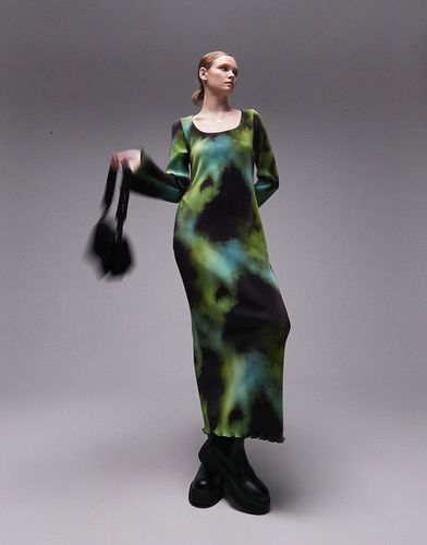 Robe mi-longue plissée effet tie-dye à imprimé abstrait - Topshop - Modalova