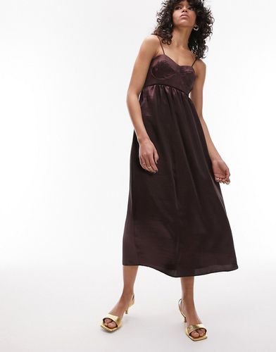 Robe mi-longue satinée avec corset sur le buste - Chocolat - Topshop - Modalova