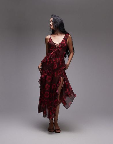 Robe nuisette longue à volants et imprimé fleuri - Bordeaux - Topshop - Modalova