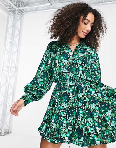 Robe chemise courte à fleurs grunge - Topshop - Modalova