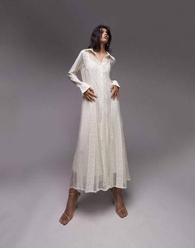 Robe chemise longue en jersey et dentelle - Écru - Topshop - Modalova