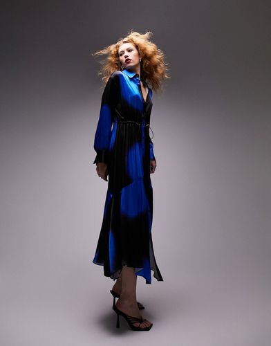 Robe chemise mi-longue à imprimé éclipse - et cobalt - Topshop - Modalova