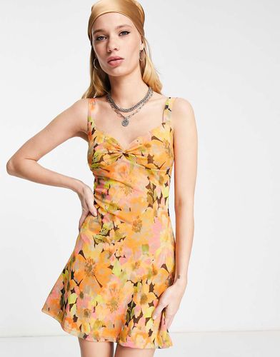 Robe courte en tulle et jersey torsadée à l'avant - Imprimé fleuri multicolore - Topshop - Modalova