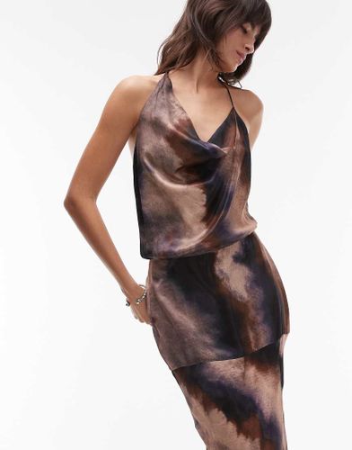 Robe longue asymétrique - Imprimé marbré cendré - Topshop - Modalova