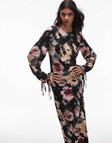 Robe longue avec manches bouffantes avec liens - Base fleurie - Topshop - Modalova