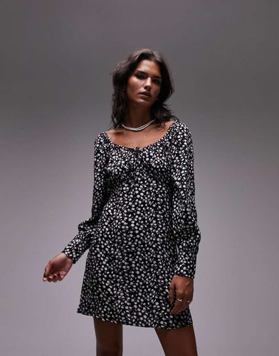 Robe rétro imprimée à manches longues - Noir et blanc - Topshop - Modalova