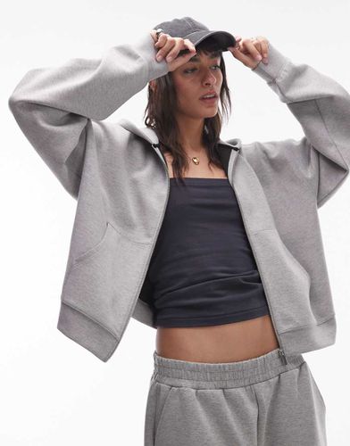 Sweat à capuche d'ensemble en néoprène à fermeture éclair - Gris chiné - Topshop - Modalova