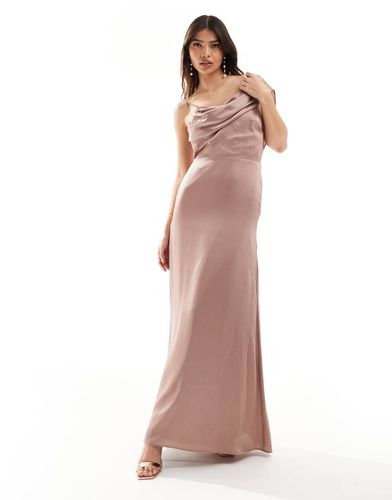 L'invitée - Robe asymétrique longue drapée effet satiné - rose - Tfnc - Modalova