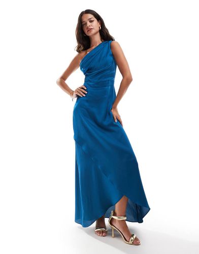 L'invitée - Robe longue satinée asymétrique - Sarcelle - Tfnc - Modalova