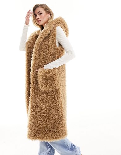 Veste de ski sans manches en imitation peau de mouton avec capuche - Taupe - Threadbare - Modalova