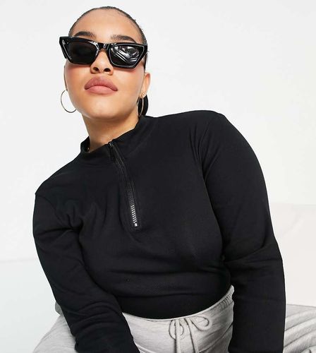 Threadbare Plus - Body côtelé à manches longues et col montant avec demi-fermeture éclair - Threadbare Curve - Modalova