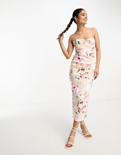 Robe bandeau corset mi-longue à imprimé fleurs - Pastel fleuri - True Violet - Modalova