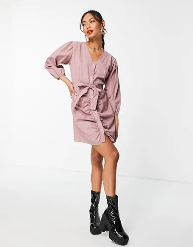 Robe courte à fronces nouée à la taille - blush - Trendyol - Modalova