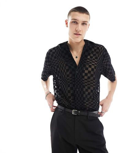 Chemise à revers et manches courtes avec motif damier en dévoré - Twisted Tailor - Modalova