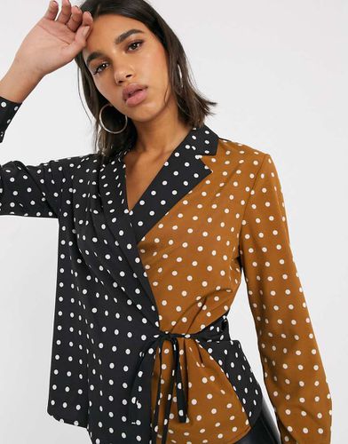 Blouse cache-caur à pois contrastants avec liens à nouer - Unique21 - Modalova