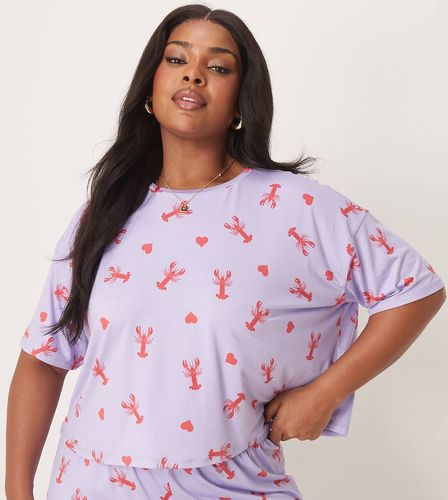 Curve - T-shirt d'ensemble crop top et oversize  imprim caur et homard - Urban Threads - Modalova