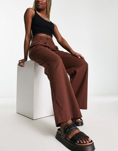 Pantalon large d'ensemble en lin mélangé - Marron chocolat - Urban Threads - Modalova