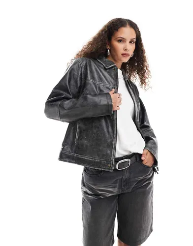 Blouson Harrington coupe dad en cuir effet usé - Urbancode - Modalova