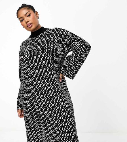 Robe courte en maille à imprimé géométrique - et blanc - Vero Moda Curve - Modalova