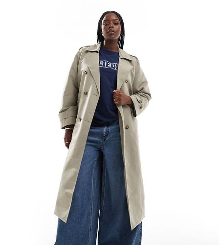 Trench-coat long avec ceinture - Taupe - Vero Moda Curve - Modalova