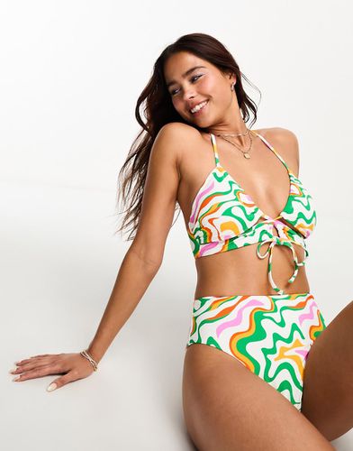 Haut de bikini noué sur le devant à imprimé tourbillon vif - Vero Moda - Modalova