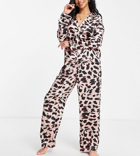 Ensemble de pyjama à imprimé animal avec chemise et pantalon - Rose - Vero Moda Petite - Modalova