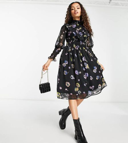 Robe mi-longue froncée à imprimé fleurs - Vero Moda Petite - Modalova